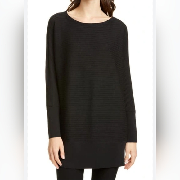 Eileen Fisher Dresses & Skirts - Eileen Fisher Extra Fine Merino Wool Black Ribbed Sweater Dress, Bateau Neck, LG